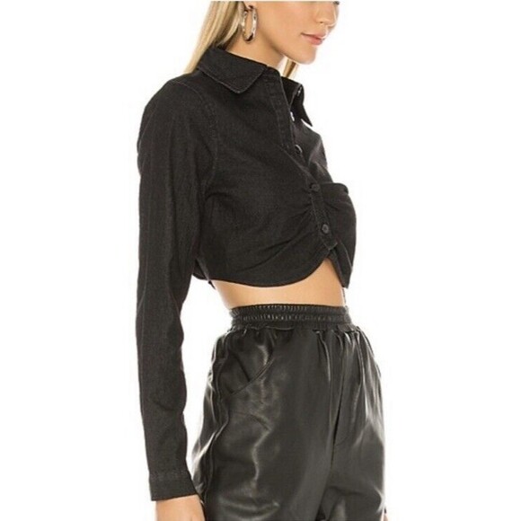 Revolve Superdown Dream Button Up Top Dark Denim Sz S - Picture 3 of 14